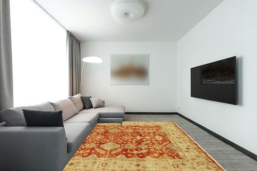 SAFAVIEH Oushak Collection Area Rug - 8' x 10', Rust & Ivory, Hand-Knotted Traditional Oriental Wool, Ideal for High Traffic Areas in Living Room, Bedroom (OSH119A) in Modern Living Room with Grey Couch