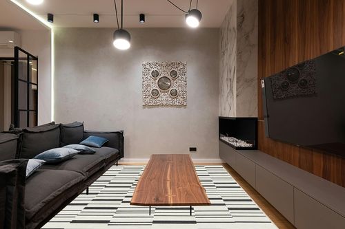 8'x10' | Machine Washable Area Rug | Kid & Pet Friendly | Indoor Rug | Broken ... in Dark Wood Living Room with Black Couch