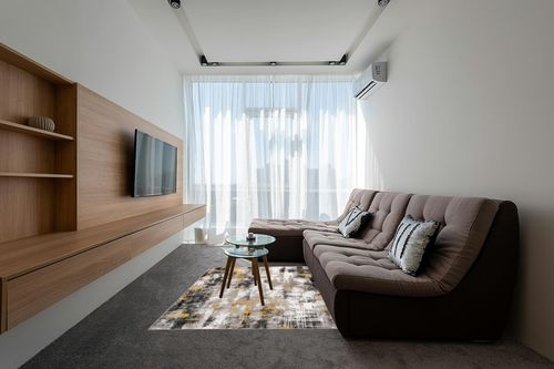 Rugshop Tralee Modern Abstract Stain Resistant Area Rug 5' x 7' Yellow in Grey Living Room with Brown Couch