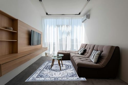 xilixili Area Rug 6x9 - Anti-Slip Backing Washable Rug - Stain Resistant Boho Rugs for Living Room,Bedroom & Dining Room,Vintage Printed Area Rugs (Navy Blue,6'x9') in Grey Living Room with Brown Couch