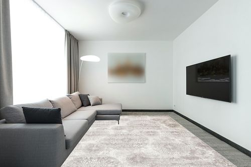 Unique Loom Sofia Collection Area Rug - Grand (9' x 12' Rectangle, Light Gray/ Ivory) in Modern Living Room with Grey Couch