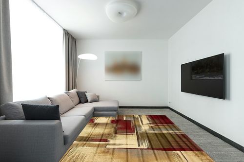 Unique Loom Barista Collection Area Rug - Timor (7' 10" x 10' Rectangle, Multi/ Red) in Modern Living Room with Grey Couch