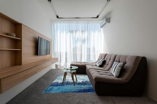 nuLOOM Alayna Abstract Waterfall Area Rug, 5' x 7' 5", Blue in Grey Living Room with Brown Couch