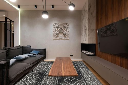 SAFAVIEH Adirondack Collection Area Rug - 8' x 10', Black & Silver, Moroccan Boho Distressed Design, Non-Shedding & Easy Care, Ideal for High Traffic Areas in Living Room, Bedroom (ADR111C) in Dark Wood Living Room with Black Couch