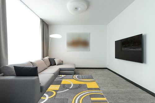 GLORY RUGS Area Rug Modern Soft Hand Carved Contemporary Floor Carpet with Premium Fluffy Texture for Indoor Living Dining Room and Bedroom Area (5x7, Yellow) in Modern Living Room with Grey Couch