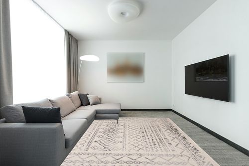 SAFAVIEH Tulum Collection Area Rug - 8' x 10', Ivory & Grey, Moroccan Boho Distressed Design, Non-Shedding & Easy Care, Ideal for High Traffic Areas in Living Room, Bedroom (TUL268A) in Modern Living Room with Grey Couch