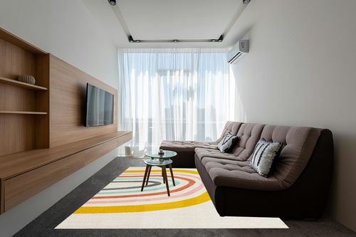 Unique Loom Whimsy Kids Collection Area Rug - Rainbow (7' 10" x 10' Rectangle, Ivory/Yellow) in Grey Living Room with Brown Couch
