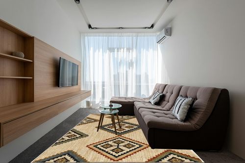 Orian Rugs Next Generation Carsitas Area Rug, 7'10" x 10'10", Off-White in Grey Living Room with Brown Couch