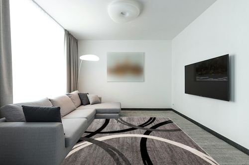 Rugshop Modern Wavy Circles Design Area Rug 7' 10" x 10'2" Gray in Modern Living Room with Grey Couch