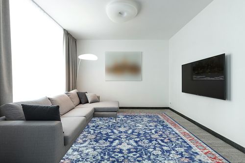 GARVEE Large 9x12 Area Rug for Living Room Vintage Persian RugDistressed Floral Print Carpet for Bedroom Extra Large Dining Room Throw Rugs Non Slip Home Decor Rug for Harwood Floor Dorm Office, Blue in Modern Living Room with Grey Couch
