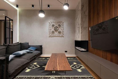 Champion Rugs Southwest Navajo Aztec Native American Tribal Gray Area Rug Carpet (8 Feet X 10 Feet) in Dark Wood Living Room with Black Couch