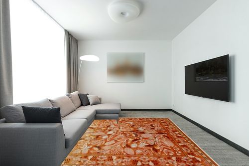 Anidaroel Orange Area Rugs for Living Room 8x10, Botanical Floral Machine Washable Modern Rug, Soft Large Rugs for Bedroom Non-Slip Accent Abstract Rug for Nursery Dining Room Home Office in Modern Living Room with Grey Couch