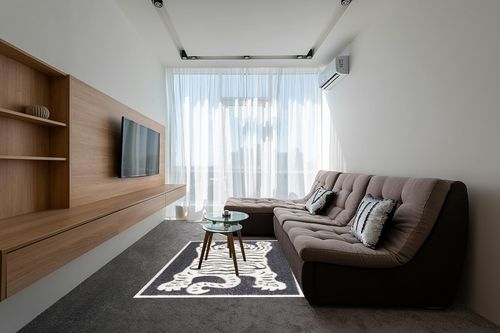 Hauteloom Tilos Moroccan Farmhouse Living Room Bedroom Nursery Shag Area Rug - Shaggy Carpet - Tiger Pattern - High Plush Pile - Dark Grey, Charcoal, Beige, Cream - 5'3" x 7' in Grey Living Room with Brown Couch