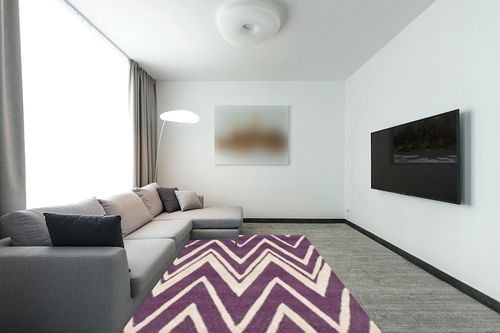 SAFAVIEH Cambridge Collection Area Rug - 6' x 9', Purple & Ivory, Handmade Chevron Wool, Ideal for High Traffic Areas in Living Room, Bedroom (CAM711P) in Modern Living Room with Grey Couch