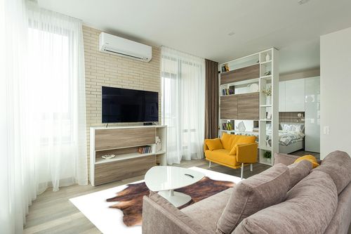rodeo Cowhide Rug, Dark Brindle: XXL 6x8ft (180cmx240cm) in Light Modern Living Room with TV