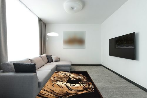 United Weavers of America Legends Collection Double Tigers Rug, 5'3" by 7'2" in Modern Living Room with Grey Couch