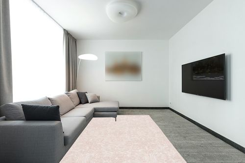 Safavieh Trace Collection Area Rug - 6' x 9', Ivory & Pink, Handmade Wool, Ideal for High Traffic Areas in Living Room, Bedroom (TRC101U) in Modern Living Room with Grey Couch