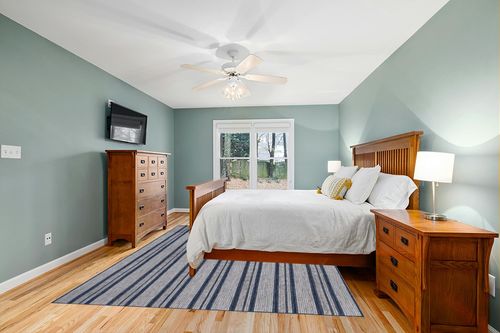 Rugs USA x Lauren Liess Gazania Striped Indoor/Outdoor Area Rug, 8' x 10', Blue in Teal and Orange Wood Bedroom