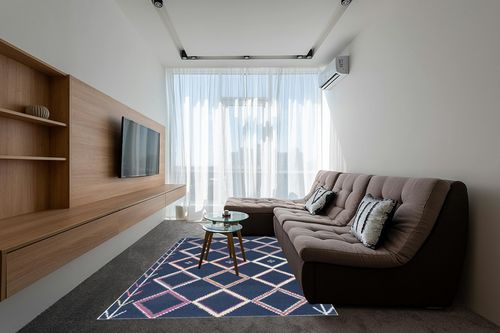 SAFAVIEH Bellagio Collection 6' x 9' Navy / Multi BLG563N Handmade Moroccan Boho Premium Wool Area Rug in Grey Living Room with Brown Couch
