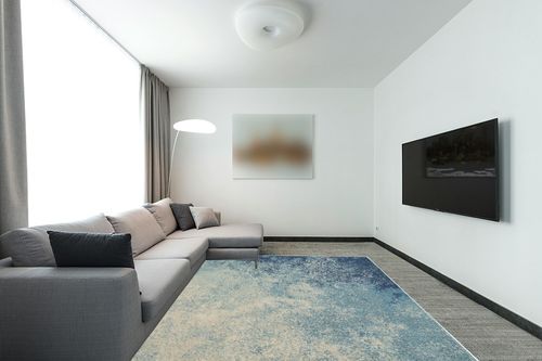Nourison Passion Navy/Light Blue 8' x 10' Area -Rug, Modern, Abstract, Easy -Cleaning, Non Shedding, Bed Room, Living Room, Dining Room, Kitchen (8x10) in Modern Living Room with Grey Couch
