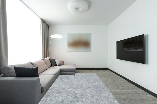 MAYSHINE Basics - 6'x9' - 100% Felt - Premium Comfort Rug Pad - Also Available with Non Slip Option - Safe for Hardwood Floors and All Surfaces in Modern Living Room with Grey Couch