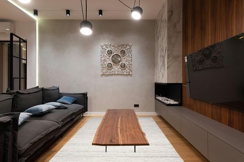 SAFAVIEH Adirondack Collection Area Rug - 6' x 9', Ivory & Silver, Modern Ombre Design, Non-Shedding & Easy Care, Ideal for High Traffic Areas in Living Room, Bedroom (ADR113B) in Dark Wood Living Room with Black Couch