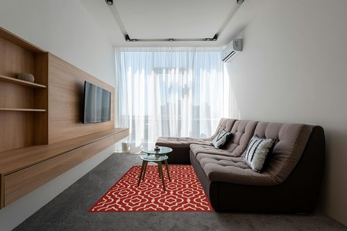 SAFAVIEH Courtyard Collection 5'3" x 7'7" Red/Bone CY6926 Indoor/ Outdoor Splashproof Easy Scrubbing Patio Backyard Mudroom Area Rug in Grey Living Room with Brown Couch