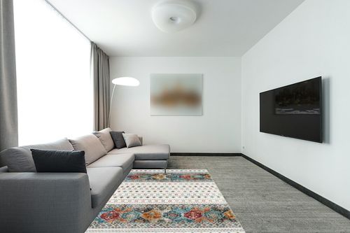 Wonnitar Washable Area Rugs 5x7, Moroccan Rug for Living Room, Non Slip Boho Rugs for Bedroom, Soft Non Shedding Large Indoor Rug for Dining Room Kitchen Office, Colorful in Modern Living Room with Grey Couch
