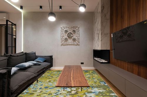 Unique Loom Jardin Collection Colorful, Vibrant, Abstract, Modern Area Rug, 9 x 12 ft, Green/Olive in Dark Wood Living Room with Black Couch