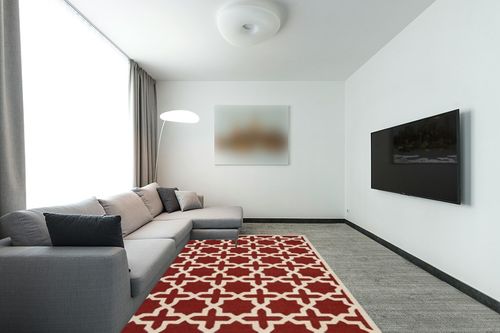SAFAVIEH Cambridge Collection 6' x 9' Rust / Ivory CAM125L Handmade Moroccan Premium Wool Area Rug in Modern Living Room with Grey Couch