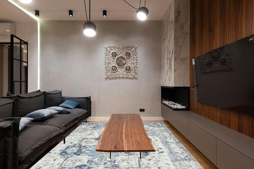 jinchan Area Rug 9x12 Washable Rug Indoor Vintage Rug Floor Cover Print Distressed Carpet Multi Thin Rug Chenille Blue Accent Rug Lightweight Non Slip Kitchen Living Room Bedroom Dining Room in Dark Wood Living Room with Black Couch