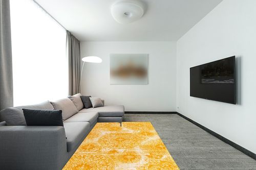 Unique Loom Sofia Collection Area Rug - Grand (5' 3" x 8' Rectangle, Yellow/ Ivory) in Modern Living Room with Grey Couch