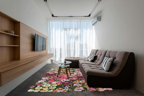 Restoration and Renovation Handmade Colorful Flower Silk & Wool Area Rug | Spring Garden Overflows The Frame | Unique Irregular Shape Hand-Tufted Floral Rug Perfect for Home Decor (8x10 Feet) in Grey Living Room with Brown Couch