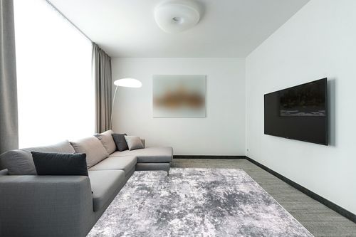 Area Rug Living Room Rugs: 8x10 Indoor Soft Fluffy Rug Abstract Carpet for Bedroom Kitchen Dining Room Floor Washable Plush Throw Large Accent Rug Home Office Nursery Decor - Gray in Modern Living Room with Grey Couch