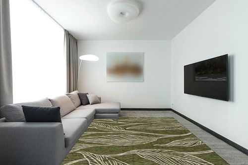 Unique Loom Outdoor Botanical Collection Area Rug - Leaf (7' 10" x 11' 4" Rectangle, Green/ Ivory) in Modern Living Room with Grey Couch
