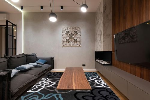 Rugshop Contemporary Modern Floral Abstract Flowers Easy Maintenance for Home Office, Living Room, Bedroom, Kitchen Soft Area Rug 5' 3" X 7' 3" Gray in Dark Wood Living Room with Black Couch