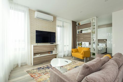 Unique Loom Monterey Collection Vintage Bohemian Inspired with Colorful Tribal Design Area Rug (5' 0 x 8' 0 Rectangular, Multi/ Beige) in Light Modern Living Room with TV