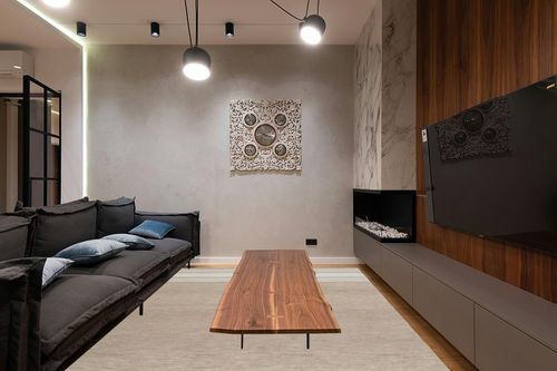Master Striped Handmade Tufted Wool Brown/Ivory Area Rug Gracie Oaks Rug Size ... in Dark Wood Living Room with Black Couch