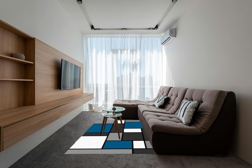 Blue Grey and White Geometry Area Rugs, Entryways Mat Fluffy Soft Machine Washable Breathable Durable for Room Living Room Indoor Outdoor Hallway, 5ft x 7ft in Grey Living Room with Brown Couch