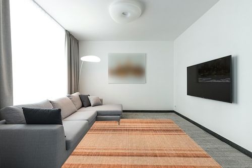 nuLOOM 8' x 10' Easy-Jute SuperiorWash Area Rug, Machine Washable, Non-Slip, for Living Room Bedroom Kids Room Nursery Home Decor, Elza Burnt Orange in Modern Living Room with Grey Couch