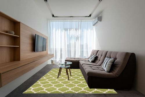 Unique Loom Trellis Collection Area Rug - Philadelphia (8'x 10' Rectangle, Light Green/ Beige) in Grey Living Room with Brown Couch