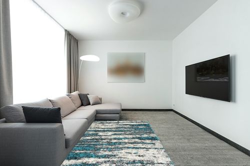 Rugshop Contemporary Abstract Design Plush Shag Area Rug 5' x 7' Turquoise in Modern Living Room with Grey Couch