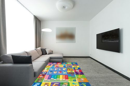 Mhconneaty Kids Play Mat Kids Rug for Playroom, 78.7x59 Inches Floor Mat for Baby Play Mat Playtime Collection ABC, Numbers, Animals, Month, Season Educational Area Rug for Kids Room Classroom in Modern Living Room with Grey Couch