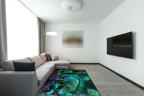 EEIVEUN Green Forest Luminous Mushrooms 5x7' Area Rugs, Indoor Living Room Floor Carpet for Dining Room Kitchen Garden Nursery, Washable Rug Yoga Mat for Office Bedroom Home Decor in Modern Living Room with Grey Couch
