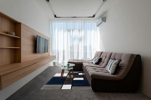 Rugshop Contemporary Modern Boxes Area Rug 5' 3" x 7' 3" Navy in Grey Living Room with Brown Couch