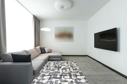 Gertmenian Indoor Modern Plush and Non-Shedding Shaggy Carpet for Foyer Living Room Kitchen Entryway Bedroom Area Rug, 5x7 Standard, Abstract Gray Cream Geometric in Modern Living Room with Grey Couch