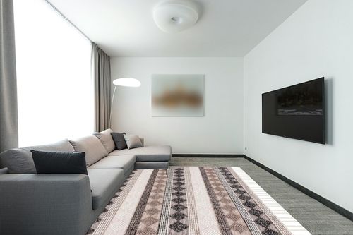 SAFAVIEH Natura Collection Area Rug - 8' x 10', Ivory & Black, Handmade Moroccan Boho Farmhouse Rustic Tassel Wool, Ideal for High Traffic Areas in Living Room, Bedroom (NAT292Z) in Modern Living Room with Grey Couch