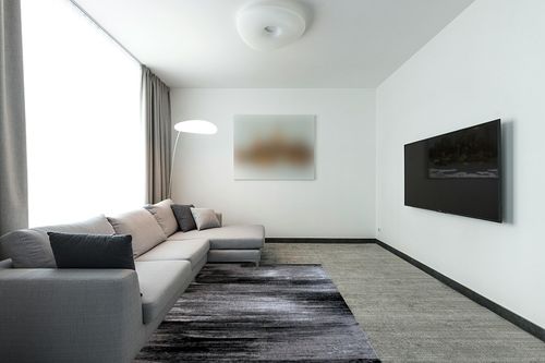 Masada Rugs, Modern Contemporary Area Rug, Grey Black White (5 Feet x 7 Feet) in Modern Living Room with Grey Couch