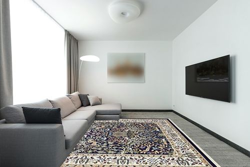 Unique Loom Narenj Collection Area Rug - Bristol (7' 10" x 10' Rectangle, Navy Blue/ Beige) in Modern Living Room with Grey Couch