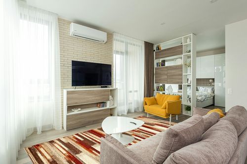 Unique Loom Autumn Collection Area Rug - Wheat (8' x 10' Rectangle, Multi/ Beige) in Light Modern Living Room with TV